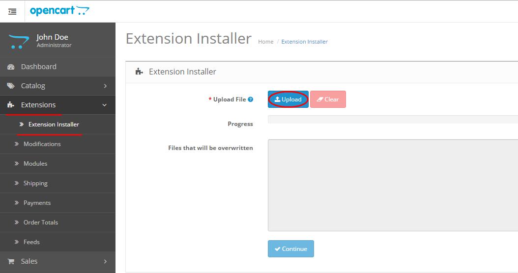 安装 opencart 扩展